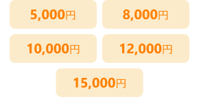 5,000円。8,000円。10,000円。12,000円。15,000円